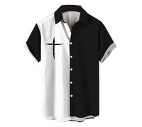 QXQLSH Camisas hawaianas para hombre, camiseta con estampado de cruz cristiana de Jesús, camiseta casual de manga corta con botones, ligera, transpirable, camisetas de fiesta de verano, V, 3XL
