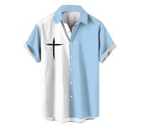 QXQLSH Camisas hawaianas para hombre, camiseta con estampado de cruz cristiana de Jesús, camiseta casual de manga corta con botones, ligera, transpirable, camisetas de fiesta de verano, Y, L