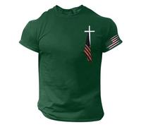 QXQLSH - Camisetas para hombre adulto con la bandera de Estados Unidos y la bandera de Estados Unidos, camiseta gráfica de cruz cristiana, ajuste clásico, cuello redondo, camisetas de manga corta