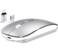 Qxvnm Ratón inalámbrico Bluetooth (USB 2,4 GHz + Bluetooth 5.2 + adaptador USB-C) ratón inalámbrico recargable para MacBook Pro/Air/Mac/tablets/portátil/Chromebook/ordenador/tableta Android (plata)