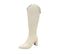 QXWD - Botas de tacón alto grueso con cremallera para mujer, talla grande 34-43, tacones altos y gruesos, botas de otoño hasta la rodilla, beige, 42 1/3 EU
