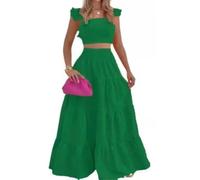 QXWD Conjunto de Falda de Dos Piezas para Mujer, Ropa de Primavera/Verano, Elegante, Sexy, Collage, sin Mangas, Top y Pantalones Largos, Trajes para Mujer