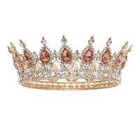 QXWD - Coronas de metal con diamantes de imitación de lujo, redondas, tiara de reina y princesa, corona de boda brillante para mujer, talla única, Metales preciosos, Perla