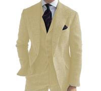 QXWD Traje de Negocios 3 Piezas para Hombre, de Lana Verde, con Estampado Retro de Espiga, para Novio, Esmoquin de Tweed para Boda (Chaqueta, pantalón y Chaleco)