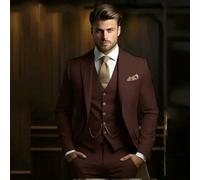 QXWD Trajes Formales Hombre, 3 Piezas, Esmoquin Caqui para Novio, Traje de Moda Ajustado para Hombre, Chaqueta con pantalón y Chaleco