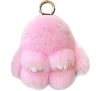 QYASTUDIO Cute Keychain,Handmade Soft Bunny Pompom Charms, Fluffy Rabbit Fur Doll Charms, Key Rings Women for Car Key Ring Handbag Decor