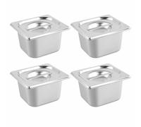 QYDMIN 4 recipientes GN 1/6, 17,5 x 16,2 x 10 cm, acero inoxidable con tapa, recipientes gastro para chuletas, pescado y carne