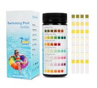 QYDMIN Tiras de prueba de piscina 7 en 1 para spa, 100 unidades, PH y cloro, dureza del agua, tiras de prueba de valor de PH, para pH total, dureza total del agua, cloro libre, alcalinidad total bromo