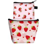 QYEHF Neceser de cosméticos para Mujer, Bolsa de Maquillaje de Lona con Estampado de Fresas, Monedero, Gran Capacidad - Tamaño Grande:18x18x25cm.Tamaño pequeño:13,5x11cm-Regalo de cumpleaños