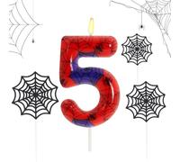 QYEHF Vela de cumpleaños de telaraña, Velas Cumpleaños Años, Vela Decorativa De Pastel, Decoración Tarta Fiestas para Niños Niñas -9.2CM (Número 5)