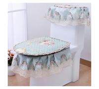 QYEURFOF Cubierta para el Asiento del Inodoro, Cojín de Asiento Inodoro, Juego Fundas Tapa Terciopelo Chenilla Encaje, Tapas y Cubiertas Tanque, Almohadillas cojín, baño Lavable(Light Blue)