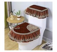 QYEURFOF Cubierta para el Asiento del Inodoro, Cojín del Asiento Inodoro, Conjunto de Encaje Bordado Pastoral cálido Suave Tapa y Cubiertas Tanque Almohadillas cojín Cremallera(Dark Red)