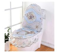 QYEURFOF Cubierta para el Asiento del Inodoro, Cojín for Asiento de Inodoro, 3 Unidades/Juego Fundas for Tapa con Flores Bordadas Encaje, Almohadillas for Terciopelo Diamantes Dorados(Blue)