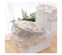 QYEURFOF Cubierta para el Asiento del Inodoro, Cojín for Asiento de Inodoro, 3 Unidades/Juego Fundas for Tapa con Flores Bordadas Encaje, Almohadillas for Terciopelo Diamantes Dorados(Beige)