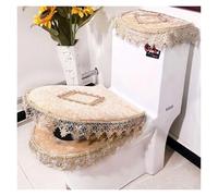 QYEURFOF Cubierta para el Asiento del Inodoro, Cojín for Asiento de Inodoro, Juego 3 Unidades Fundas for Tapa con Flores Encaje champán, 2 Bolsillos y Cubiertas for Tanque, cojín for(Yellow)