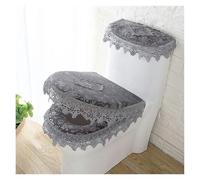 QYEURFOF Cubierta para el Asiento del Inodoro, Cojín for Asiento de Inodoro, Juego 3 Unidades Fundas for Tapa con Flores Encaje champán, 2 Bolsillos y Cubiertas for Tanque, cojín for(Gray)