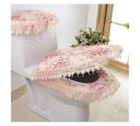 QYEURFOF Cubierta para el Asiento del Inodoro, Cojín for Asiento de Inodoro, Juego 3 Unidades Fundas for Tapa con Flores Encaje champán, 2 Bolsillos y Cubiertas for Tanque, cojín for(Beige)