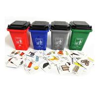 QYEW 【RECOMENDADO POR PEDAGOGOS】 Juego Educativo Reciclaje para Niños 3-8 Años - 4 Cubos Basura + 108 Tarjetas + Guía Interactiva | Juguete Montessori para Aprender Clasificación de Residuos