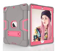 QYiD Funda para iPad Air (2013 Release), Anti-Caída Mezclado Robusto Proteccion Cubrir con Soporte Incorporado para iPad Air &A1474/ A1475 Model (Gris+Rose)