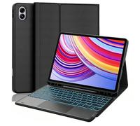 QYiiD Funda con teclado táctil retroiluminado para Xiaomi Redmi Pad Pro de 12.1 pulgadas 2024/Xiaomi Poco Pad 12.1 2024, teclado inalámbrico retroiluminado con funda de soporte de cuero, batería de