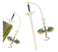 QYJMLH Marcadores de Stegosaurus,Marcapáginas Metal, Personalizar Espada Bookmark, Estilo vintage, colgante de metal, regalo de lectura, cumpleaños,Verde-(20.5 * 6 * 7.2CM)