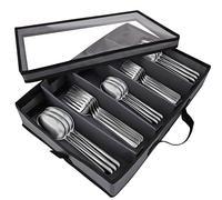QYLJZB Caja de almacenamiento de cubiertos, caja de almacenamiento de cubiertos con divisores ajustables, asas y tapa, contenedor de almacenamiento de cubiertos para cocina