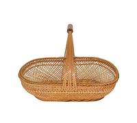 QYLJZB Canastas de ratán para frutas con asa, cesta ovalada de mimbre portátil, contenedor de almacenamiento hecho a mano, cesta de regalo tejida a mano para sala de estar y comedor
