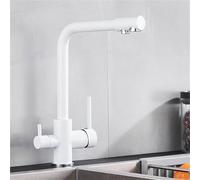 QYMYOZ Grifo de Cocina de 3 vías con un Solo Orificio, 2 manijas, Mezclador de Agua fría y Caliente, Filtro de Agua Pura, Color Negro y Gris (Blanco)