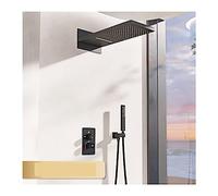 QYMYOZ Juego de Mezclador de Ducha termostático de latón Negro para baño, Grifo de Ducha con Pantalla Digital Inteligente y Control Dual con diseño de Montaje en Pared.