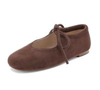 Qynthra Bailarinas Cómodas Ante Cordón Punta Redonda Mujer Zapatos Planos Suela Goma Antideslizante para Caminar Diario,Marrón,38 EU