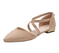 Qynthra Bailarinas Cómodas Ante Punta Afilada Correa Cruzada Mujer Plantilla PU Acolchada Zapatos Caminar para Oficina Diario,Nude Pink,35 EU