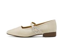 Qynthra Bailarinas Vestir Mary Jane Punta Cuadrada Correa Hebilla Pedrería Tacón Bajo para Primavera Verano Uso Diario,Apricot,41 EU
