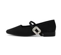 Qynthra Bailarinas Vestir Mary Jane Punta Cuadrada Correa Hebilla Pedrería Tacón Bajo para Primavera Verano Uso Diario,Negro,38 EU