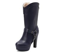 Qynthra Botas Punk de Media Pantorrilla con Plataforma Tacón de Bloque Grueso Arnés con Tachuelas Botas de Moda de Declaración Tacones de Vestir Noche de Concierto,Azul,50 EU