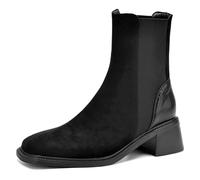 Qynthra Botines Chelsea Clásicos Mujer Tacón Bloque Punta Cuadrada Paneles Laterales Elásticos para Casual Chic & Otoño Invierno Microfibra Cómoda,Negro,36 EU