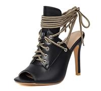 Qynthra Botines de Tobillo Tacón Alto Cordones Punta Abierta Cómodos Tacones de Aguja para Pies Anchos Estabilidad al Caminar para Evento de Oficina y Viaje Urbano,Negro,44 EU