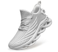 Qynthra Hombres Y Mujeres De Moda Tejido Malla Zapatillas Grueso Ola Suela Diseño Transpirable Casual Dad Zapatos para Calle Estilo Y Deportes,Blanca,42 EU