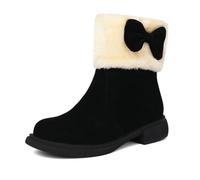 Qynthra Mujeres Pelo Sintético Botas Tobillo con Decoración Lazo Tacón Bajo Invierno Calzado para Uso Fin Semana,Negro,36 EU