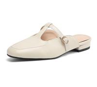 Qynthra Mulas Planas Mujer Punta Cerrada Correa En T Slip On Zapatos Sin Talón Punta Cuadrada Sandalias Casuales para Uso Diario De Verano Y Comodidad Al Caminar,Off White,40 EU
