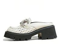 Qynthra Mules de Plataforma para Mujer Tejido Calado Brillantes Tacones Altos Gruesos Mocasines Sin Talón Suela de Espuma Ligera,Apricot,41 EU