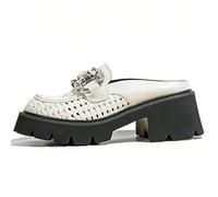 Qynthra Mules de Plataforma para Mujer Tejido Calado Brillantes Tacones Altos Gruesos Mocasines Sin Talón Suela de Espuma Ligera,Apricot,43 EU