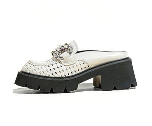 Qynthra Mules de Plataforma para Mujer Tejido Calado Brillantes Tacones Altos Gruesos Mocasines Sin Talón Suela de Espuma Ligera,Apricot,39 EU