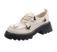 Qynthra Oxford Mocasines Mary Jane con Plataforma Mujer Cuero Mate Tacón Bloque Grueso Tira Cruzada Punta Redonda Slip On Zapatos de Vestir de Moda,Apricot Thick,35 EU