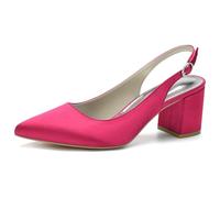 Qynthra Pumps Slingback Mujer De Satén Punta Afilada Tacón De Bloque Estilo Pumps De Vestir Court Zapatos Tacón Medio Elegantes Slip On para Fiesta De Boda Y Eventos Formales,Rose Red,41 EU