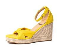 Qynthra Sandalias Cuña Cuerda Mujer Ante Sintético Plataforma Punta Abierta Verano,Amarillo,40 EU