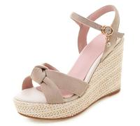 Qynthra Sandalias De Cuña Tipo Espadrille Mujer Ante Plataforma Tacón Lazo Nudo Tira Al Tobillo Sandalias De Vestir con Punta Redonda para Vacaciones De Verano Viajes Resort