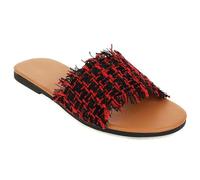 Qynthra Sandalias de Deslizar Casuales Tejidas de Bloques de Color Tacón Plano Punta Redonda Zapatillas Bohemias de Verano de Slip On para Vacaciones en la Playa y a Diario,Rojo,38 EU