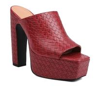 Qynthra Sandalias de Plataforma Mujer Tacón de Bloque Grueso Serpiente Estampado en Relieve Punta Peep Toe Mules Tacones Slip On Zapatos de Vestir Sandalias de Correa Plataforma,Rojo,41 EU