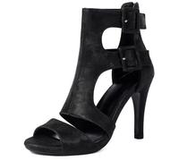 Qynthra Sandalias De Tacón Alto De Fiesta Mujer Gladiador Recortadas Punta Abierta Hebilla Correa Ante Pumps para Evento Nocturno Y Ropa De Club Tacón De Cono Elevado,Black 9cm,37 EU