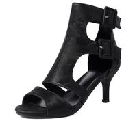 Qynthra Sandalias De Tacón Alto De Fiesta Mujer Gladiador Recortadas Punta Abierta Hebilla Correa Ante Pumps para Evento Nocturno Y Ropa De Club Tacón De Cono Elevado,Black 7cm,39 EU